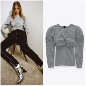 NWT ZARA | Striped Poplin Puff Sleeve Top